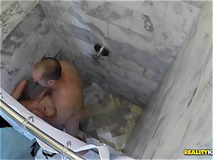 cuckold wifey Lezley Zen bashed secretly in the shower by hubby and her lover