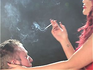 redhead tramp predominates a fellow while smoking
