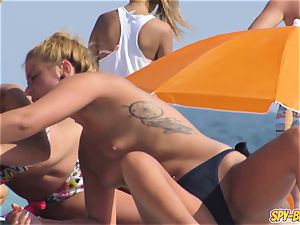 sizzling bikini teens thong without bra hidden cam Spy Beach